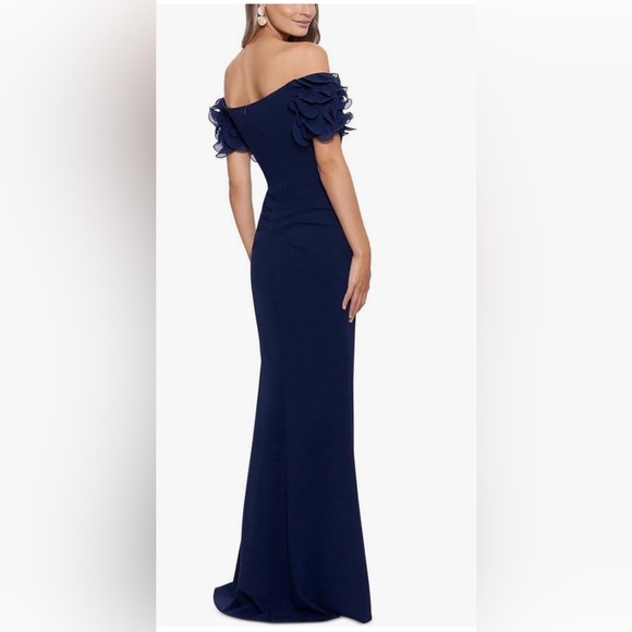 Xscape Off The Shoulder Women’s Evening Gown NAVY BLUE - Picture 2 of 6